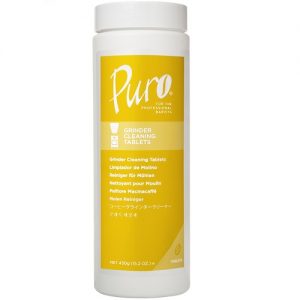 Tīrīšanas granulas kafijas dzirnaviņām Urnex "Puro", 430 g. puro grinder cleaning tablets