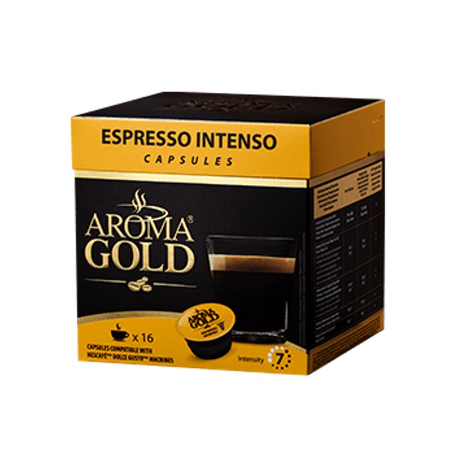 Aroma Gold Dolce Gusto Espresso Intenso Kafijas kapsulas Aroma Gold® Dolce Gusto® Espresso Intenso, 16 gab. Aroma Gold Dolce Gusto Espresso Intenso 2
