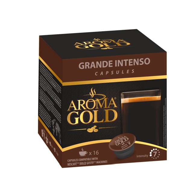 Aroma Gold Dolce Gusto Grande Intenso Kafijas kapsulas Aroma Gold® Dolce Gusto® Grande Intenso, 16 gab. Aroma Gold Dolce Gusto Grande Intenso
