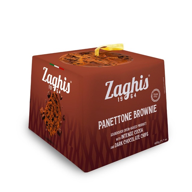 panettone-brownie-kuka-zaghis-kaste-600g Panettone Brownie kūka ar kakao un tumšās šokolādes gabaliņiem Zaghis, 600 g panettone brownie kuka zaghis kaste 600g